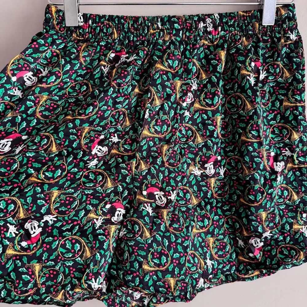 Vintage Disney Store Silk Boxer Shorts Size Medium Mickey Mouse Holly Christmas